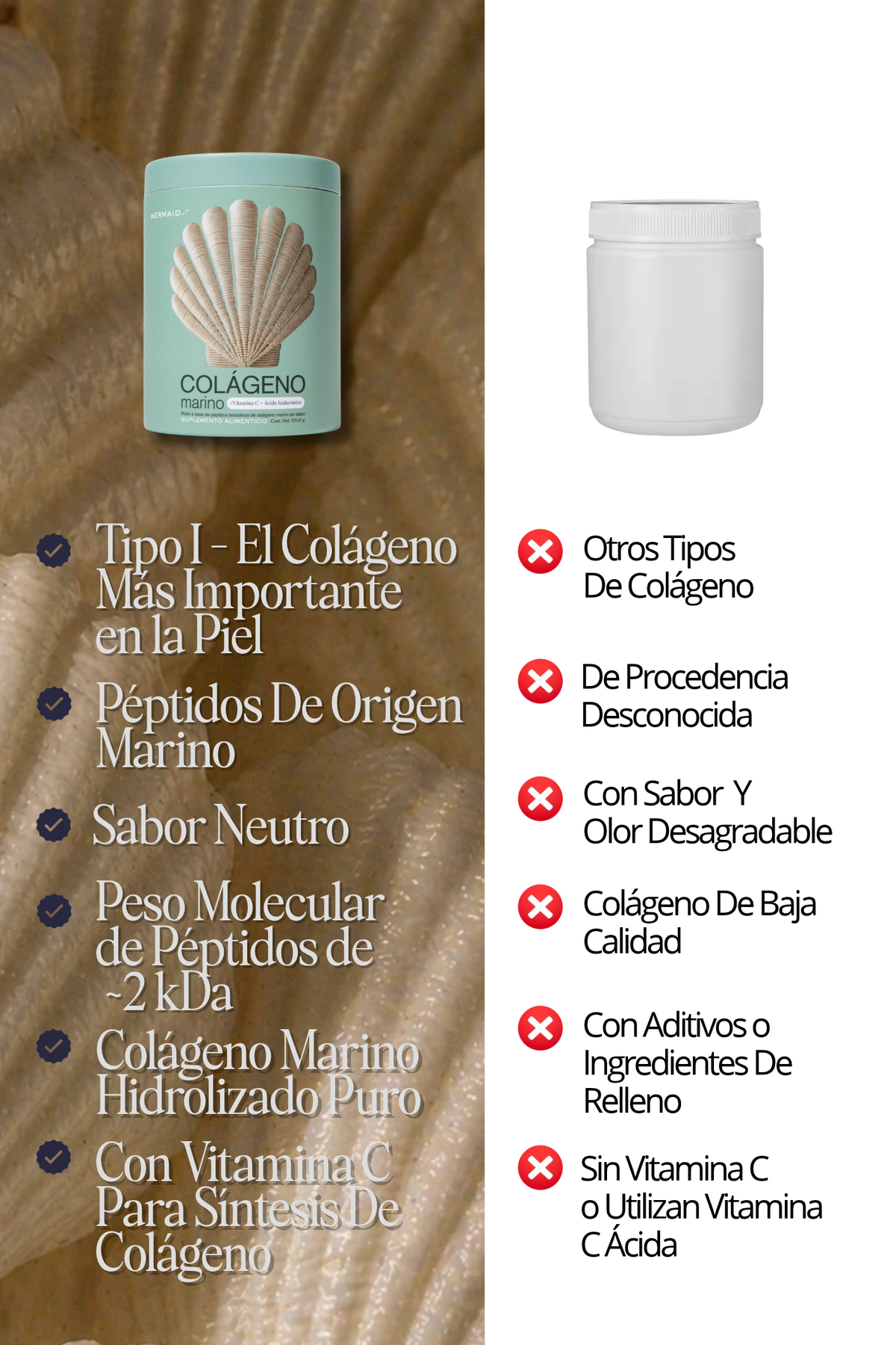 Colágeno Marino en Péptidos MERMAID co.® - Sin Sabor - Hidrolizado - Sin Azúcar